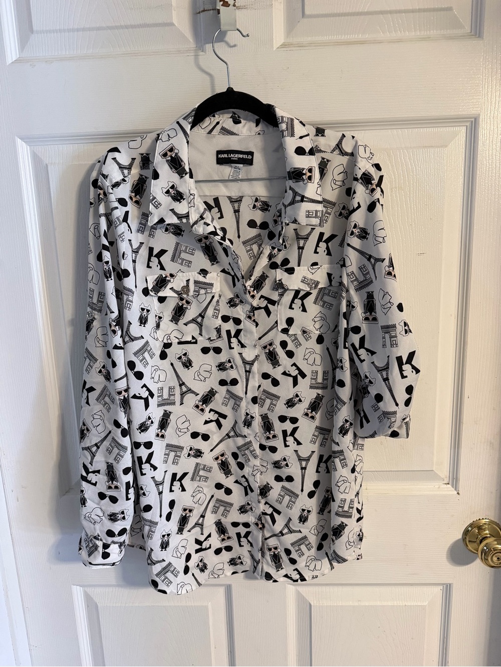 Karl Lagerfeld White Blouse with Black Icon Motif - Picture 1 of 4